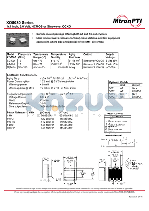 XO5081 datasheet - 1x1 inch, 5.0 Volt, HCMOS or Sinewave, OCXO