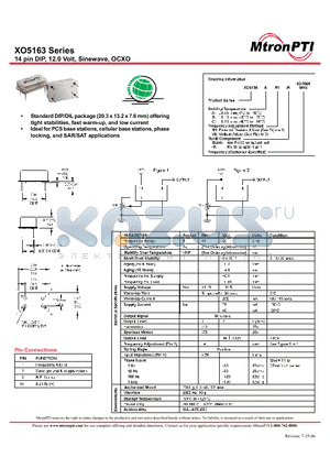 XO5163AV5-R datasheet - 14 pin DIP, 12.0 Volt, Sinewave, OCXO