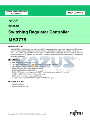 MB3778 datasheet - Switching Regulator Controller