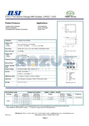 ISM99 datasheet - 5 mm x 7 mm Ceramic Package SMD Oscillator, LVPECL / LVDS