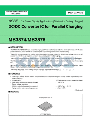 MB3874PFV datasheet - DC/DC Converter IC for Parallel Charging