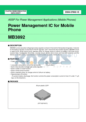 MB3892PFF datasheet - Power Management IC for Mobile Phone