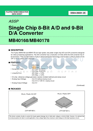 MB40168 datasheet - Single Chip 8-Bit A/D and 9-Bit D/A Converter