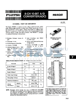 MB4051 datasheet - 8 CH 10 BIT A/D CONVERTER