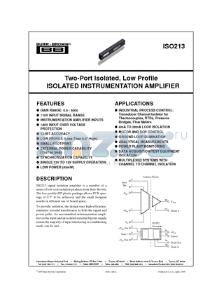 ISO213P datasheet - Two-Port Isolated, Low Profile ISOLATED INSTRUMENTATION AMPLIFIER