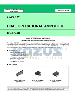MB47358 datasheet - DUAL OPERATIONAL AMPLIFIER