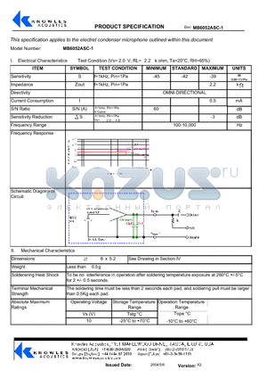 MB6052ASC-1 datasheet - Electrical Characteristics Test Condition (Vs= 2 . 0 V, RL= 2 . 2 k ohm, Ta=20`C, RH=65%)