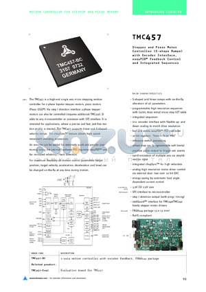 TMC457 datasheet - Stepper and Piezo Motor Controller (S-shapeRamps) with Encoder Interface, easyPID Feedback Control and Integrated Sequencer