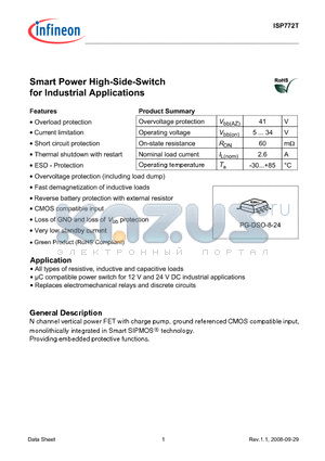ISP772T datasheet - Smart Power High-Side-Switch for Industrial Applications