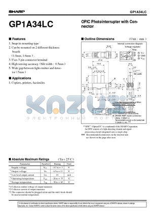 GP1A34LC datasheet - OPIC Photointerrupter with Connector