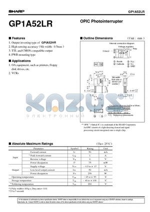 GP1A52 datasheet - OPIC Photointerrupter