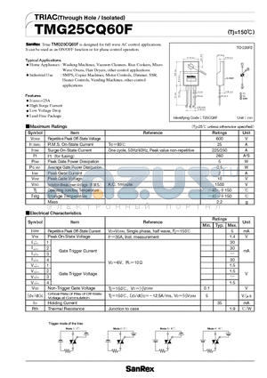 TMG25CQ60F datasheet - IT(RMS)=25A, High Surge Current, Low Voltage Drop, Lead-Free Package