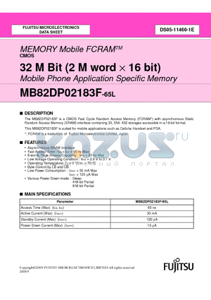MB82DP02183F datasheet - MEMORY Mobile FCRAM CMOS 32 M Bit (2 M word x 16 bit) Mobile Phone Application Specific Memory