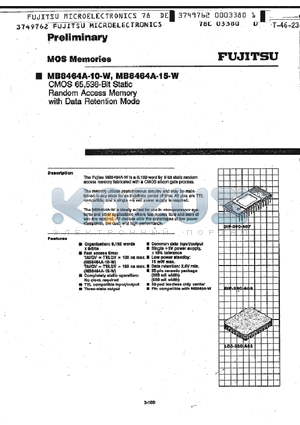 MB8464A-15-W datasheet - CMOS 65,536 Static Random Access Memory with Data Retention Mode