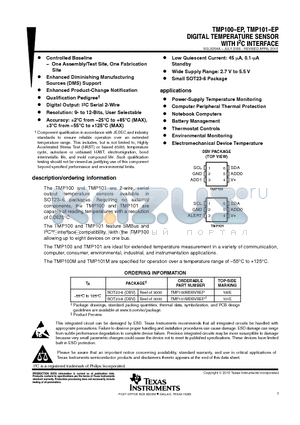 TMP100-EP datasheet - DIGITAL TEMPERATURE SENSOR WITH I2C INTERFACE