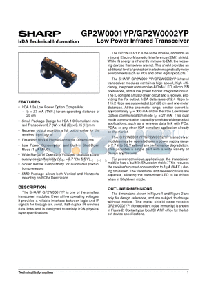 GP2W0001YP datasheet - Low Power Infrared Transceiver