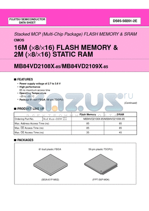 MB84VD21081-85-PTS datasheet - 16M (x8/x16) FLASH MEMORY & 2M (x8/x16) STATIC RAM