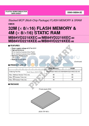 MB84VD22182EE-90-PBS datasheet - 32M (x 8/x16) FLASH MEMORY & 4M (x 8/x16) STATIC RAM