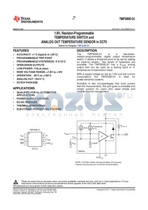 TMP300-Q1 datasheet - 1.8V, Resistor-Programmable TEMPERATURE SWITCH and ANALOG OUT TEMPERATURE SENSOR in SC70