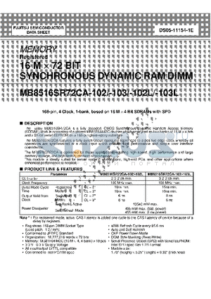 MB8516SR72CA-102DG datasheet - 16M X 72 BIT SYNCHRONOUS DYNAMIC RAM DIMM