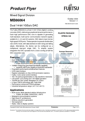MB86064 datasheet - Dual 14-bit 1GSa/s DAC