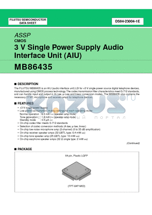 MB86435PFV datasheet - 3 V Single Power Supply Audio Interface Unit (AIU)