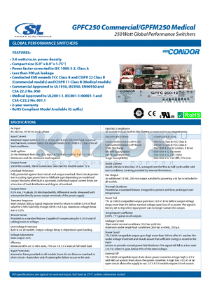 GPFC250-12 datasheet - 250 Watt Global Performance Switchers