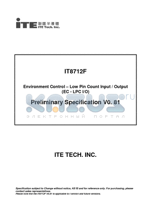 IT8712F datasheet - Environment Control -Low Pin Count Input / Output(EC - LPC I/O)
