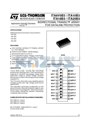 ITA18B3 datasheet - BIDIRECTIONAL TRANSILTM ARRAY FOR DATALINE PROTECTION