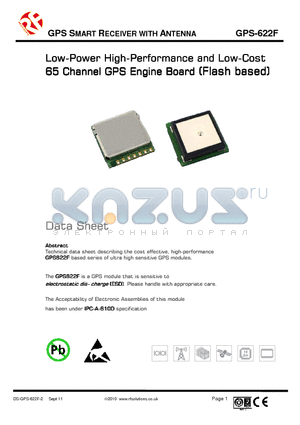 GPS-622F datasheet - Low-Power High-Performance and Low-Cost 65 Channel GPS Engine Board (Flash based)