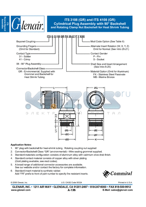 ITSG4108GRFK datasheet - Cylindrical Plug Assembly with Backshell