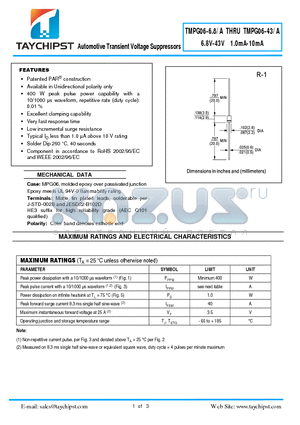 TMPG06-18 datasheet - Automotive Transient Voltage Suppressors