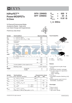 IXFH23N60Q datasheet - HiPerFET Power MOSFETs Q-Class
