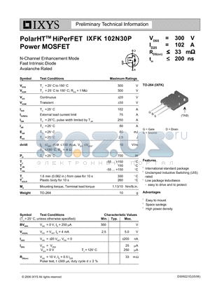 IXFK102N30P datasheet - PolarHT HiPerFET Power MOSFET