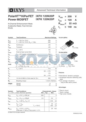 IXFK120N20P datasheet - PolarHT HiPerFET Power MOSFET