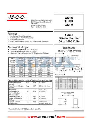 GS1K datasheet - 1 Amp Silicon Rectifier 50 to 1000 Volts