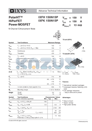 IXFK150N15P datasheet - PolarHT HiPerFET Power MOSFET