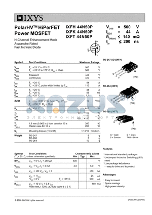 IXFK44N50P datasheet - PolarHV HiPerFET Power MOSFET