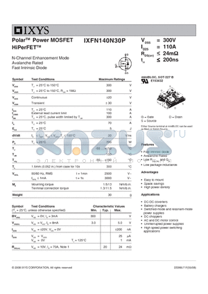 IXFN140N30P datasheet - Polar Power MOSFET HiPerFET