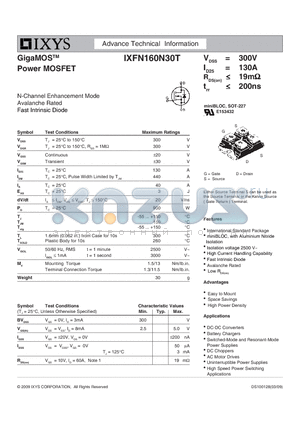 IXFN160N30T datasheet - GigaMOS Power MOSFET