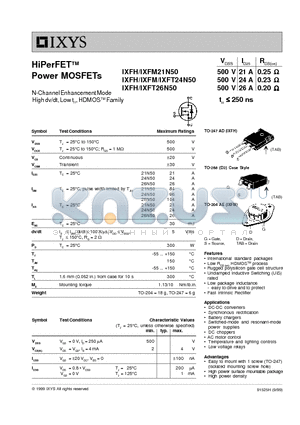 IXFM21N50 datasheet - HiPerFET Power MOSFETs