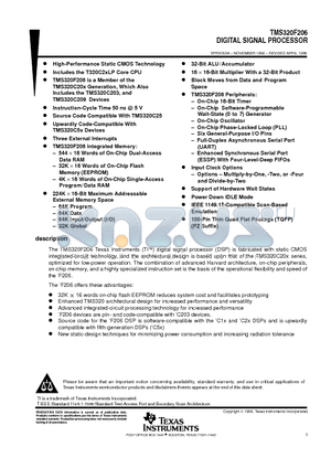 TMS320F206PZA datasheet - DIGITAL SIGNAL PROCESSOR