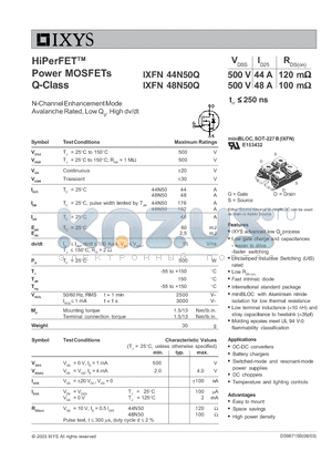 IXFN44N50Q_03 datasheet - HiPerFET Power MOSFETs Q-Class