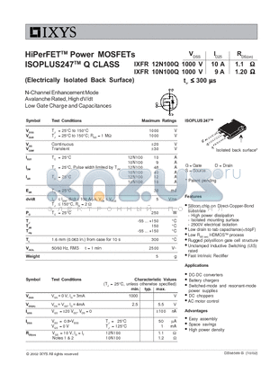 IXFR12N100Q datasheet - HiPerFET Power MOSFETs ISOPLUS247 Q CLASS
