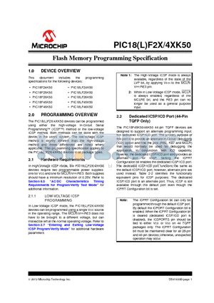 PIC18F46K50 datasheet - Flash Memory Programming Specification