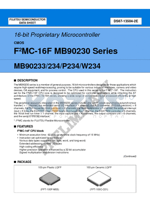 MB90W234 datasheet - 16-bit Proprietary Microcontroller