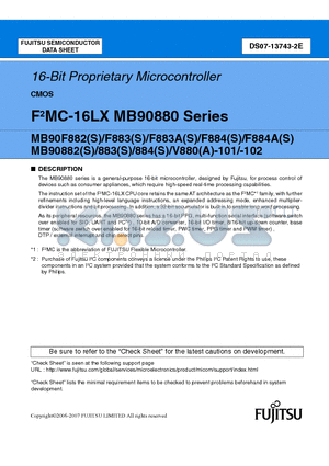 MB90F883AS datasheet - 16-Bit Proprietary Microcontroller