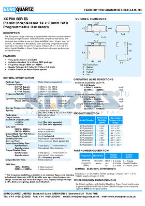 XOPL90100UD datasheet - FACTORY PROGRAMMED OSCILLATORS