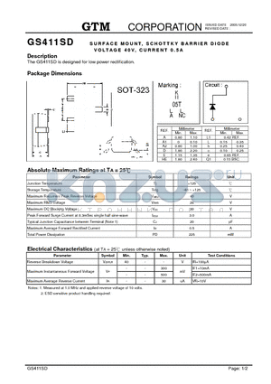 GS411SD datasheet - SURFACE MOUNT SCHOTTKY BARRIER DIODE