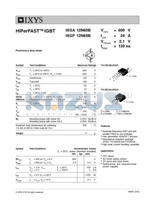 IXGA12N60B datasheet - HiPerFAST IGBT